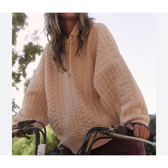 FP Movement Peach Sprint To The Finish Distressed Gorpcore Oversized Quilted Hoo - Picture 1 of 11